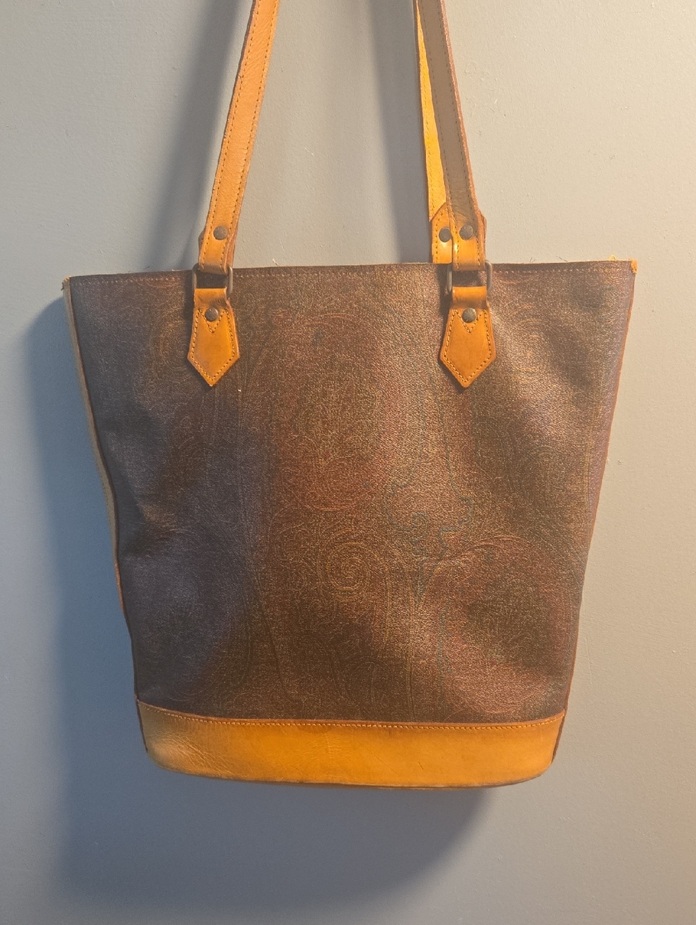 Etro Rehab Paisley Tote with Brown Body and Yellow Trim